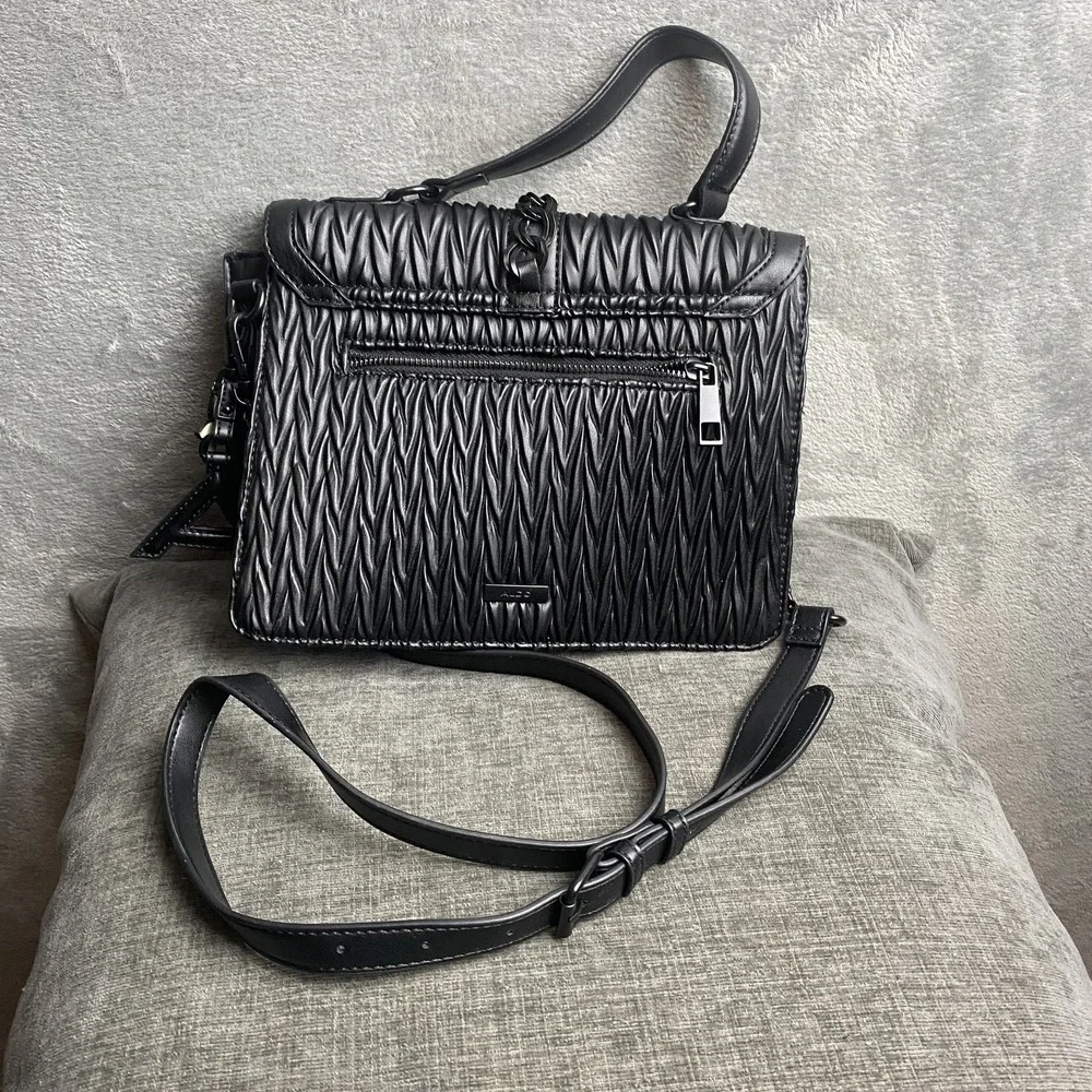 Aldo Black Quilted Leather Shoulder Bag with Chain Strap